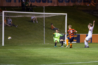 Jonathan Hagman missed a shot from right in front of the net. It would have won SU the game. 