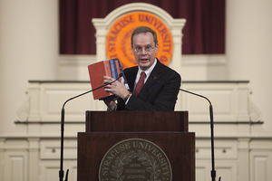 Kent Syverud discusses the importance of Syracuse University's history during his official announcement as the next chancellor of the school.