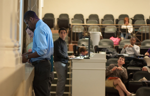 Duane Ford, Student Association vice president, counts the votes for College of Arts and Sciences student representatives at Monday’s meeting. Out of the seven candidates, five students were elected. Each student represents 300 constituents in Arts and Sciences. During the interview process, SA members asked candidates who their heroes were and what could be fixed on campus.