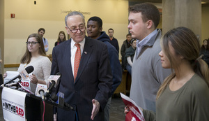 Sen. Chuck Schumer (D-N.Y.) spoke on Monday inside Eggers Hall, where he discussed the Reducing Educational Debt (RED) Act, a bill that would make the first two years of community college free.