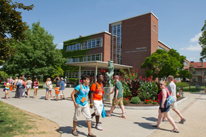 A Harvard business professor spoke inside Syracuse University's Hinds Hall on Monday.