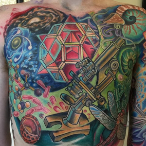 Joshua Harris, a graduate student here, collaborated with tattoo artist Jamie Santos    for the elaborate chest piece.