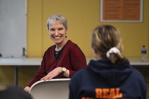 New York state Senator Rachel May attended a conversation with the Leading Women of Tomorrow at Syracuse University.