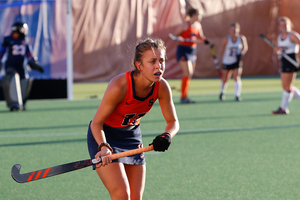 Junior Claire Cooke waits for the ball in Syracuse's match against Lafayette College.