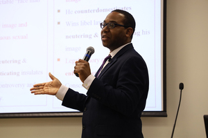 Vincent Stephens, a current author who was a postdoctoral fellow at SU from 2006 to 2010, returned to campus to speak about masculinity in 1950s music.