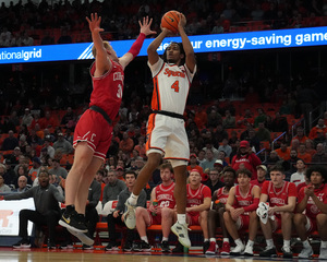Syracuse knocked down a season-high 13 3-pointers including five from both Chris Bell (pictured) and Judah Mintz in a 81-70 win over Cornell.