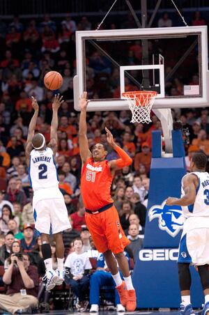 Fab Melo (51) and the rest of the Syracuse defense held Seton Hall to 31.3 percent shooting in the teams' first meeting on Jan. 8.