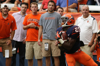 Wide receiver Jeremiah Kobena catches a touchdown pass from Ryan Nassib.