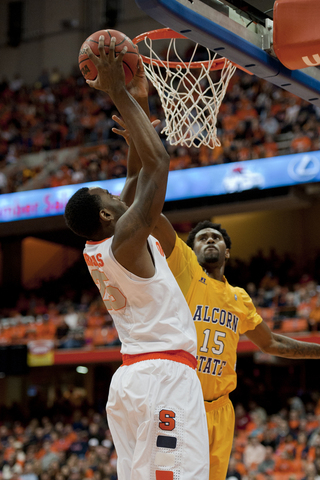 Rakeem Christmas attempts a dunk over Alcorn State's LeAntwan Luckett.