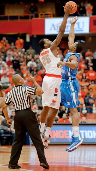 Rakeem Christmas wins the opening jump ball.