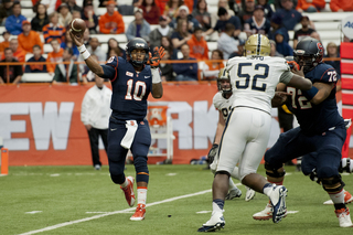 Orange quarterback Terrel Hunt makes a throw to the sideline on a short pass.