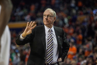 SU head coach Jim Boeheim calls a play early in the second half. 