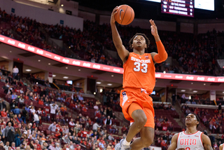 Elijah Hughes takes a layup.