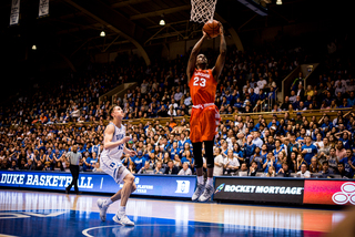 Howard goes up for a layup off a steal late in the game. 