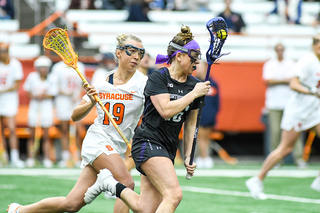 Allyson Trice defends a Northwestern player.