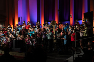 Choir members and instrumentalists during the finale of the Mass. 
